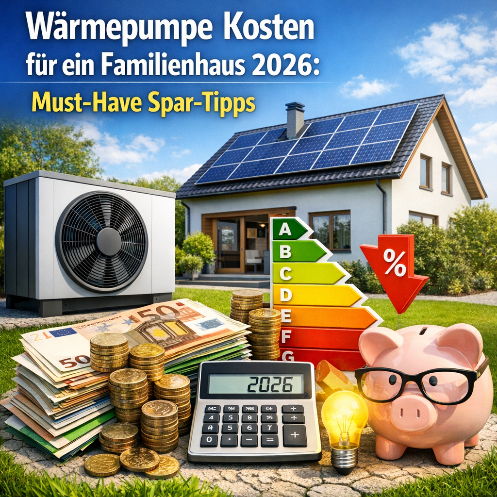 Illustration of Wärmepumpe Kosten für ein Familienhaus 2026: Must-Have Spar-Tipps
